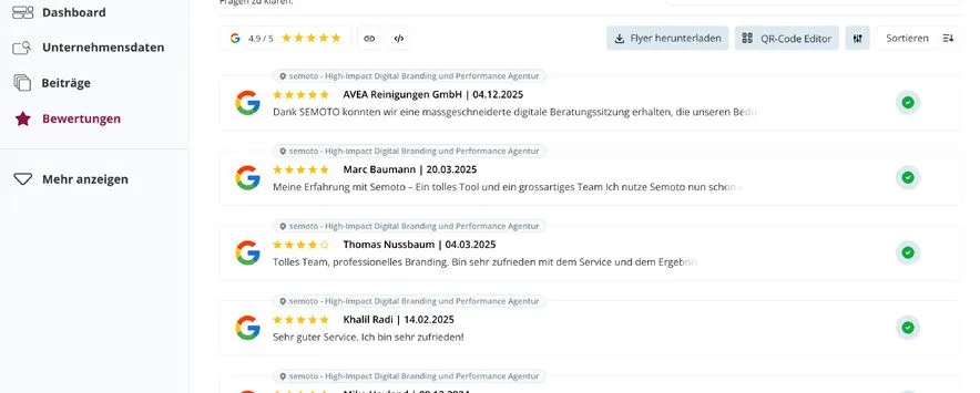 Der Bereich «Bewertungen» in der App