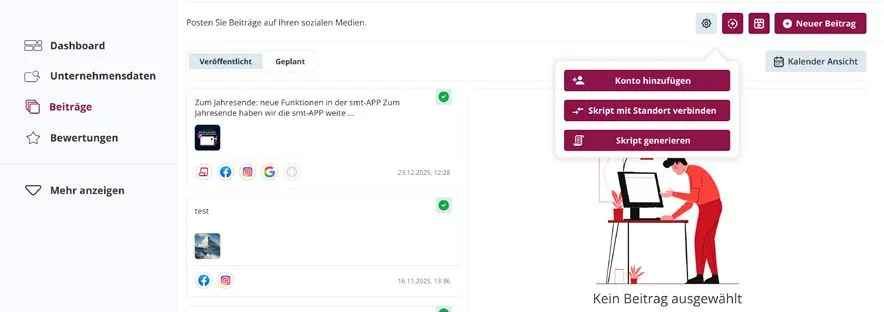 Der Bereich «Beiträge» in smt-LISTINGS