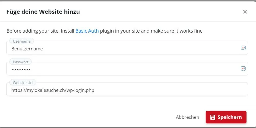 Zugangsdaten und Website-URL in der smt-APP eintragen